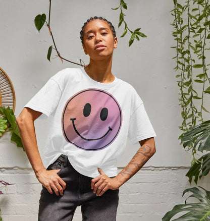 Pink Smiley Face Boxy Cropped T-Shirt