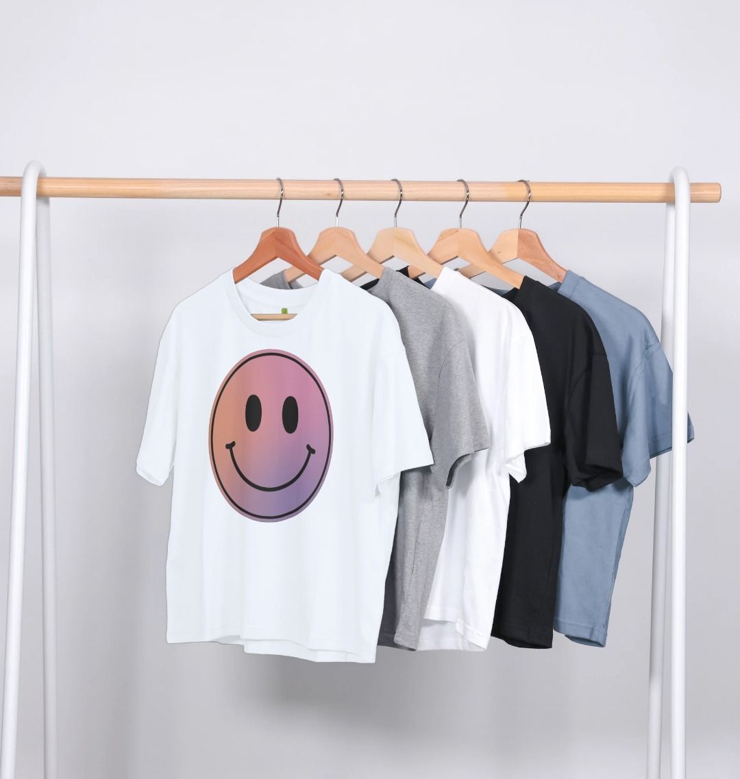 Pink Smiley Face Boxy Cropped T-Shirt