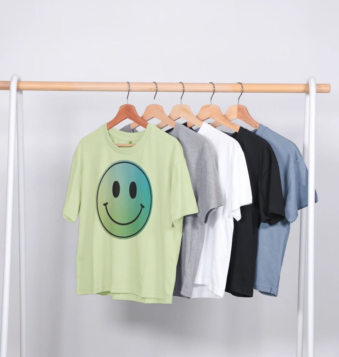 Green Smiley Face Boxy Cropped T-Shirt