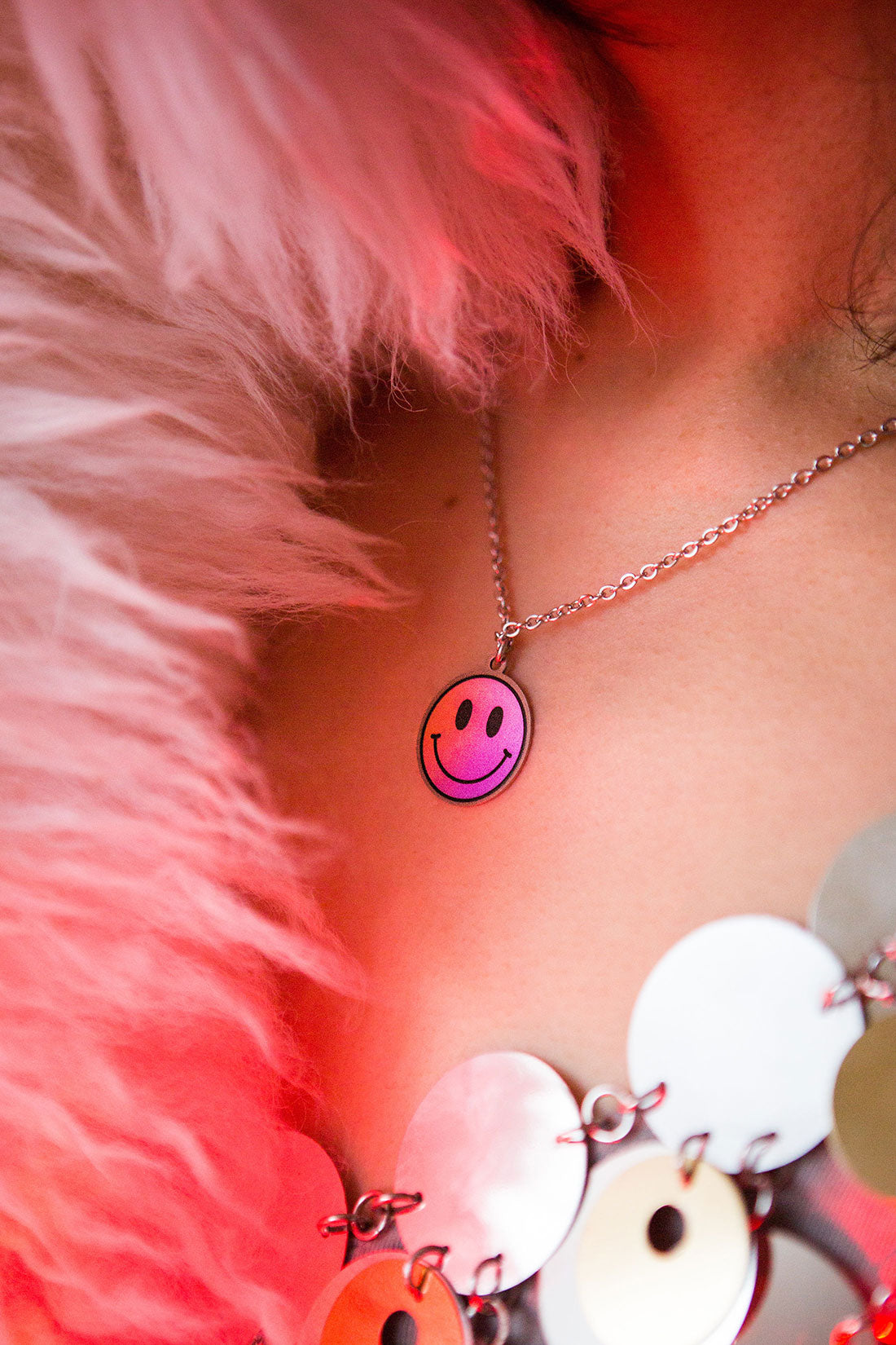 Smiley Face Necklace Pink