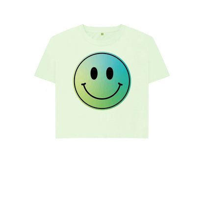 Pastel Green Green Smiley Face Boxy Cropped T-Shirt